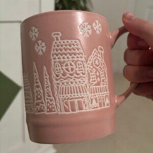 NWOT! Peppermint and Pine Pink/White Christmas Village Mug